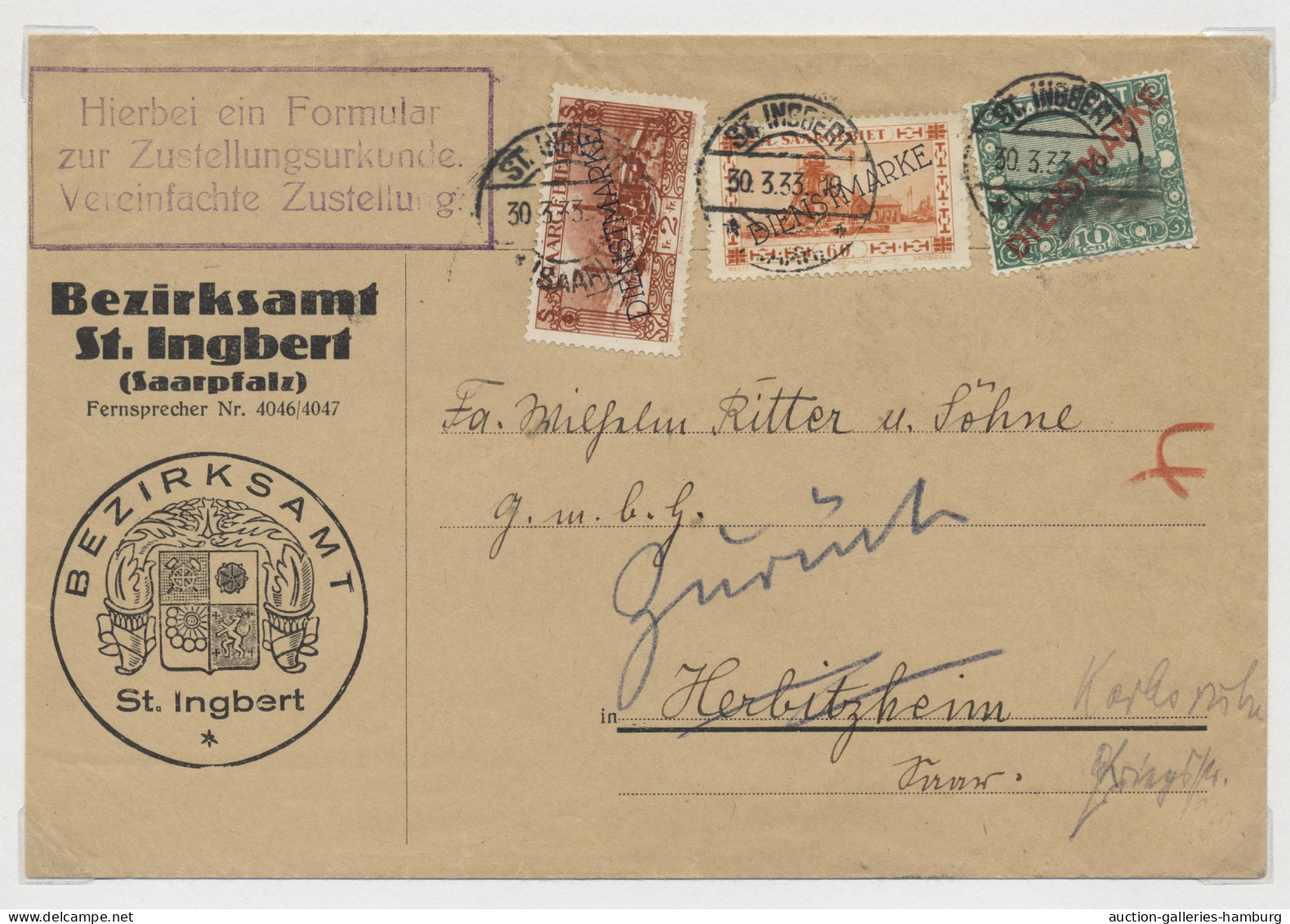 Deutsche Abstimmungsgebiete: Saargebiet - Dienstmarken: 1922-1934, Sammlung Auf - Oficiales