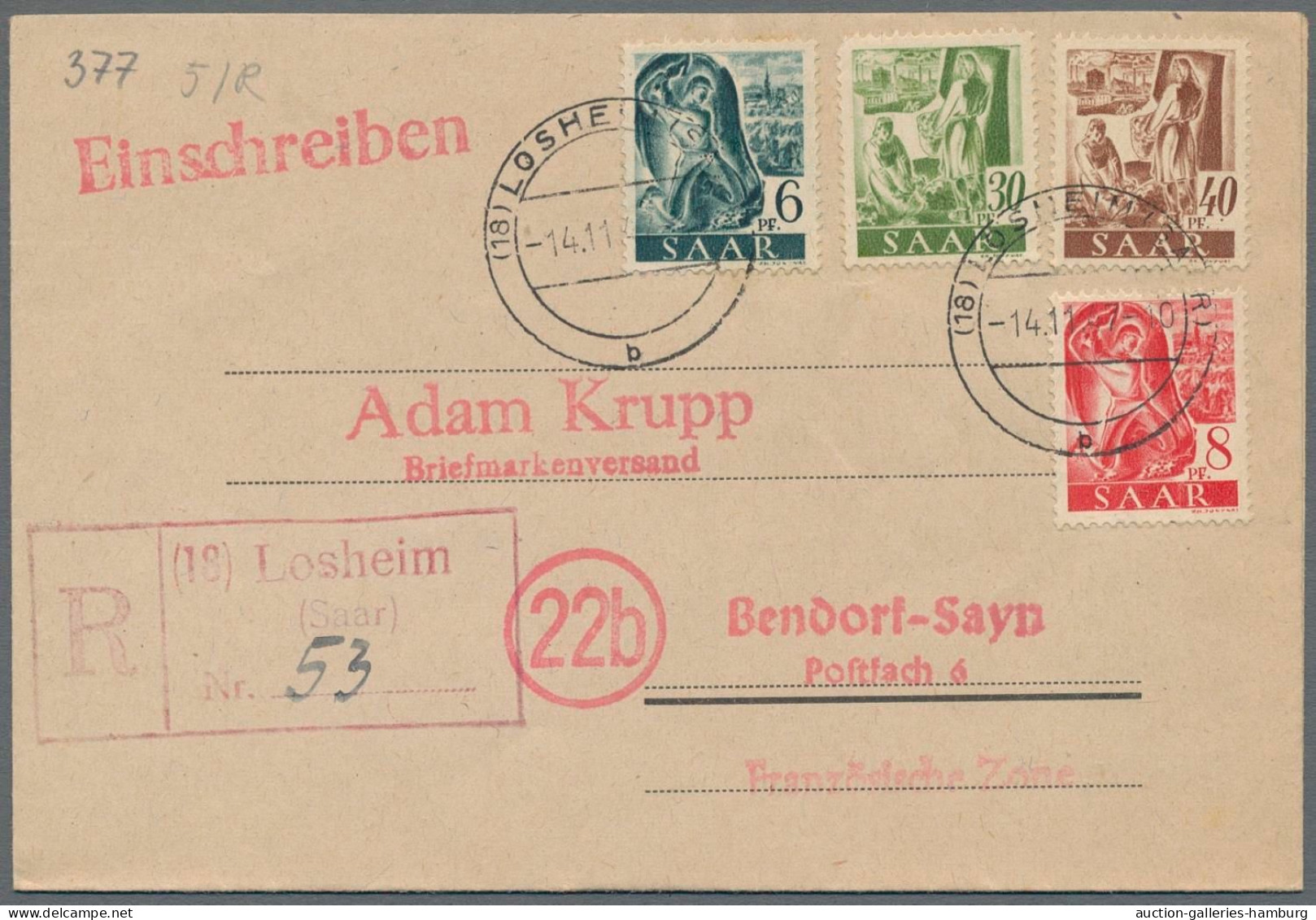 Saarland und OPD Saarbrücken: 1945-1959, STEMPEL A-Z, vermutlich einer der ausfü