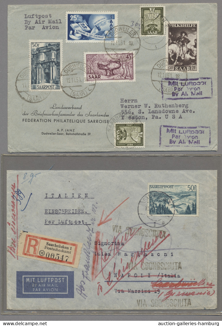 Saarland und OPD Saarbrücken: 1948-1959, LUFTPOSTBELEGE, 35 ausgesuchte und selt