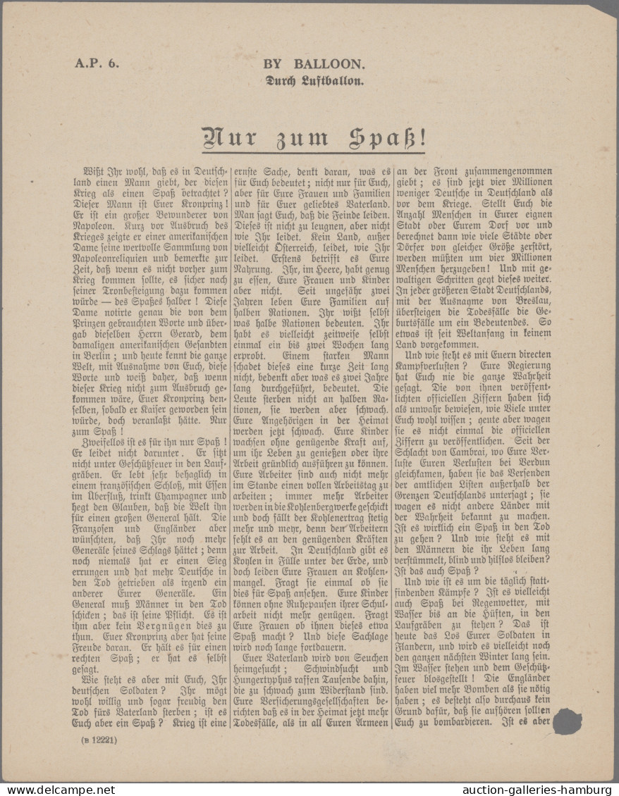 Kriegs- Und Propagandafälschungen: 1918, Partie Von Sieben Ballon-Propaganda-Flu - Autres & Non Classés