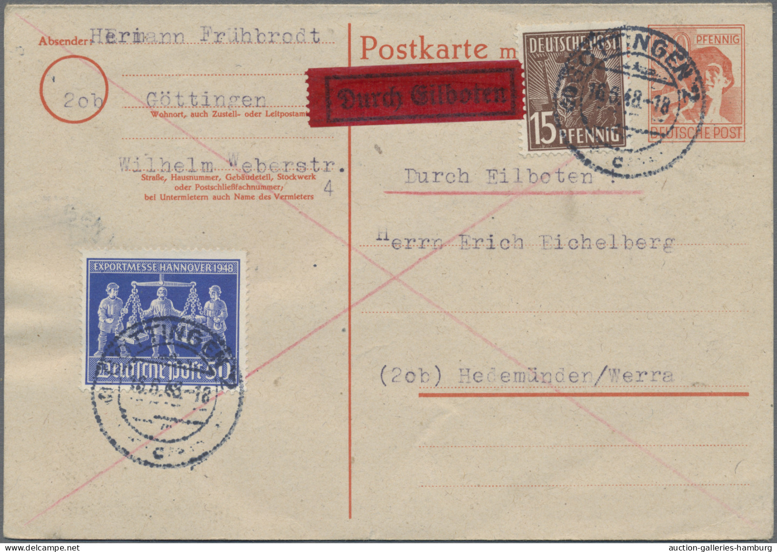 Alliierte Besetzung - Ganzsachen: 1946/1948, Lot Mit Fünf Bedarfsgebrauchten Gan - Other & Unclassified