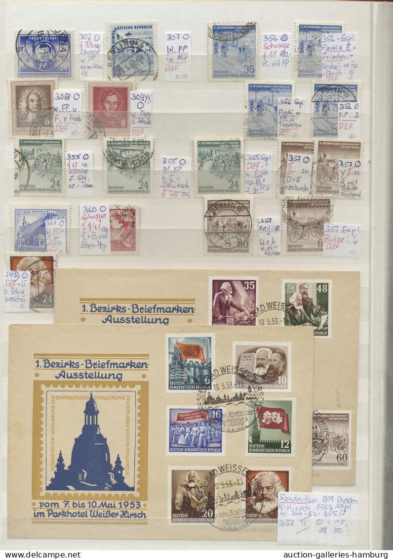 DDR: 1949-1990, Umfangreiche Gestempelte Plattenfehlersammlung In 2 Steckalben U - Collections