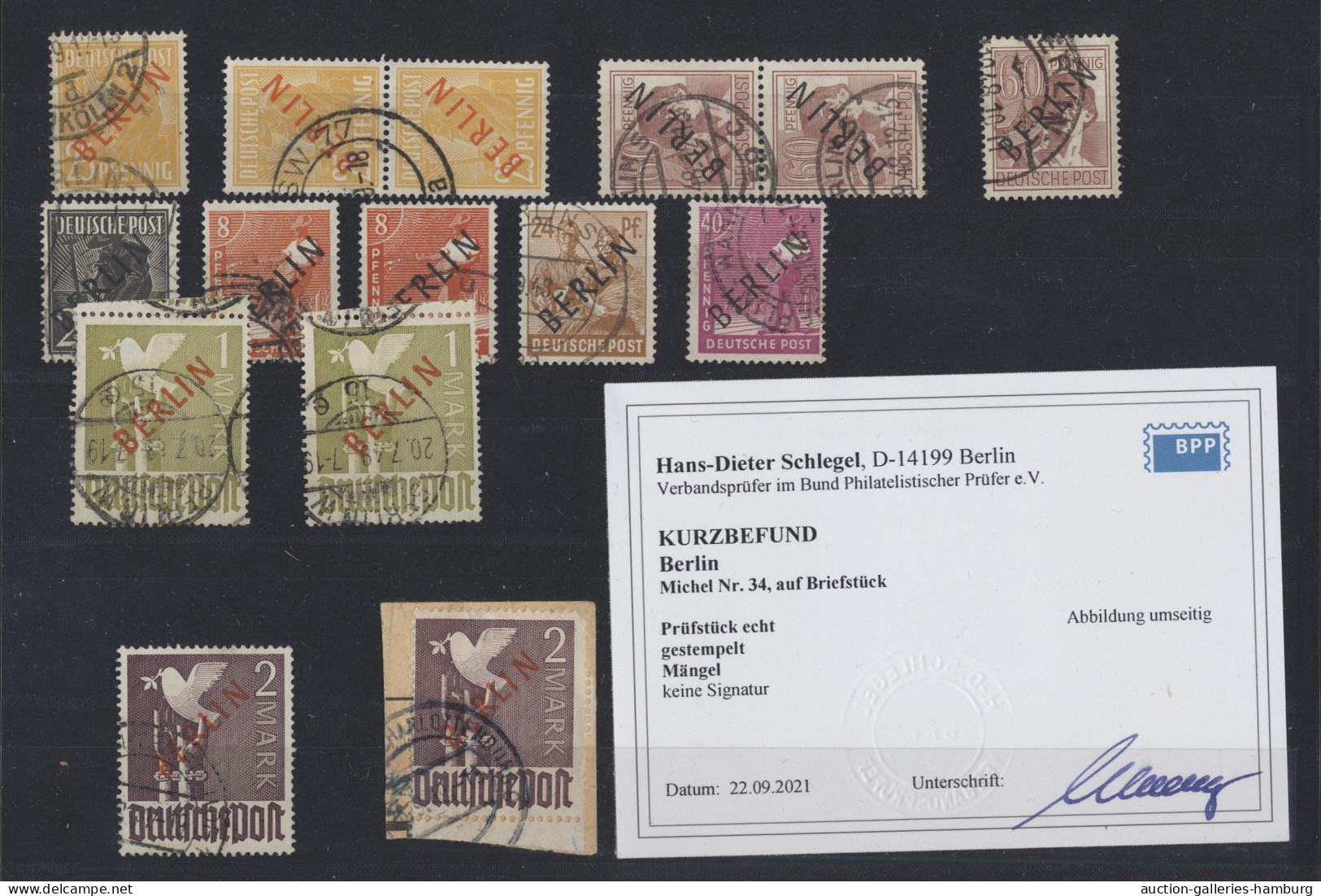 Berlin: 1948-1949, Kleine Gestempelte Partie Der Aufdruckwerte Auf 2 Stecktafeln - Used Stamps