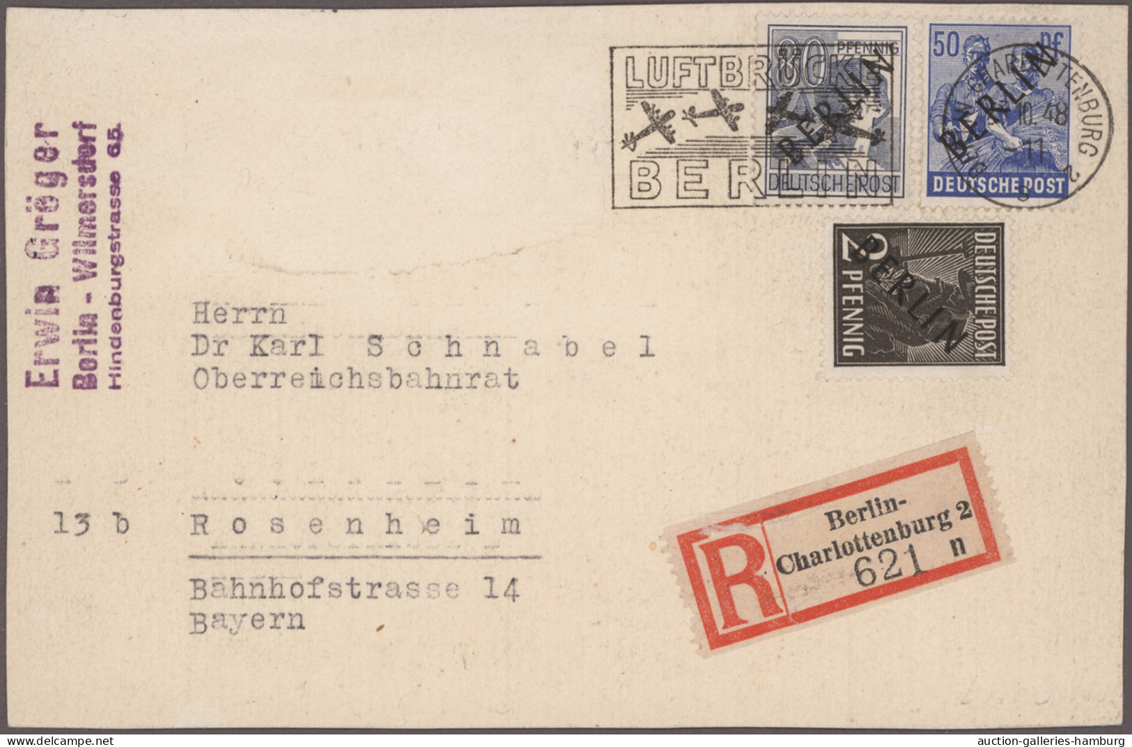 Berlin: 1948/1949, Sechs Belege Mit Schwarzaufdrucken, Dabei Ein Brief Mit 6 Pf - Lettres & Documents