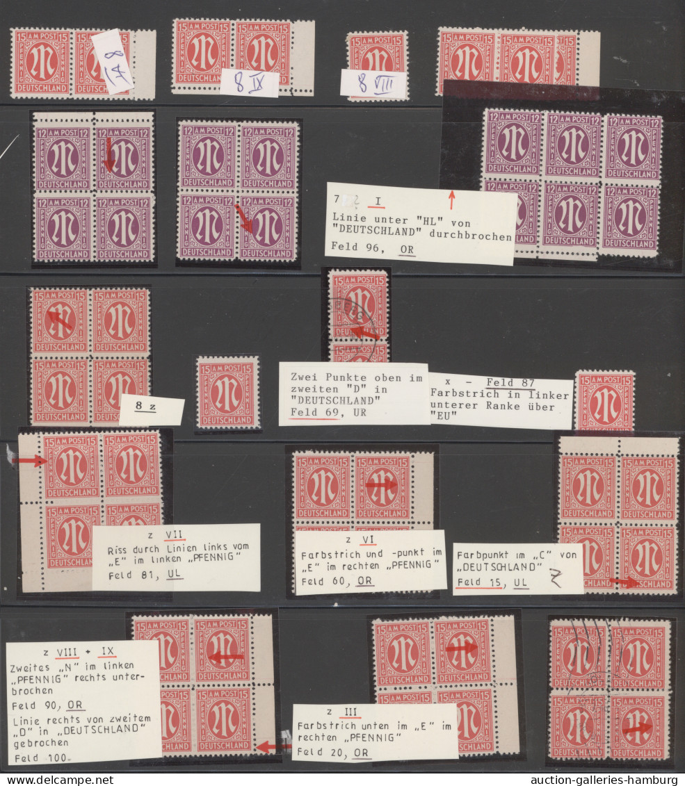 Bizone: 1945, AM-Post Amerikanischer Druck PLATTENFEHLER/FELDMERKMALE, Meist Pos - Autres & Non Classés