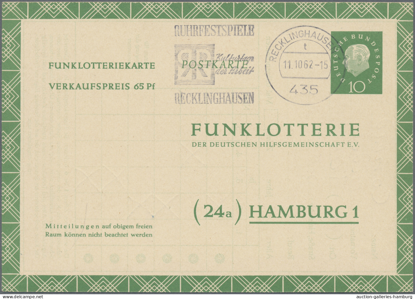 Bundesrepublik - Ganzsachen: 1959/1963, Funklotteriekarten, Saubere Partie Von 3 - Other & Unclassified