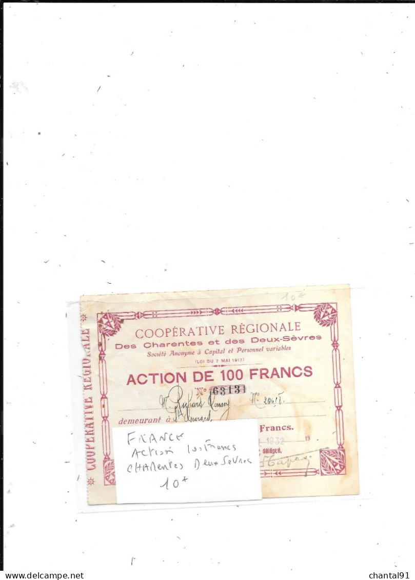 FRANCE ACTION DE 100 FRANCS CHARENTES DEUX SEVRES - A - C