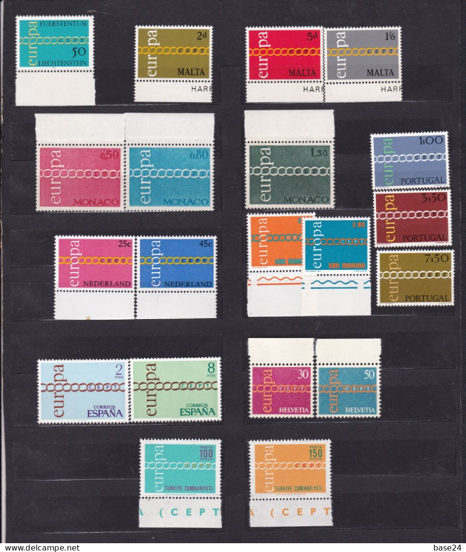 1971 EUROPA CEPT EUROPE ANNATA MNH** YEAR 21 Paesi, 44 Valori, CATENA - CHAIN - 1971