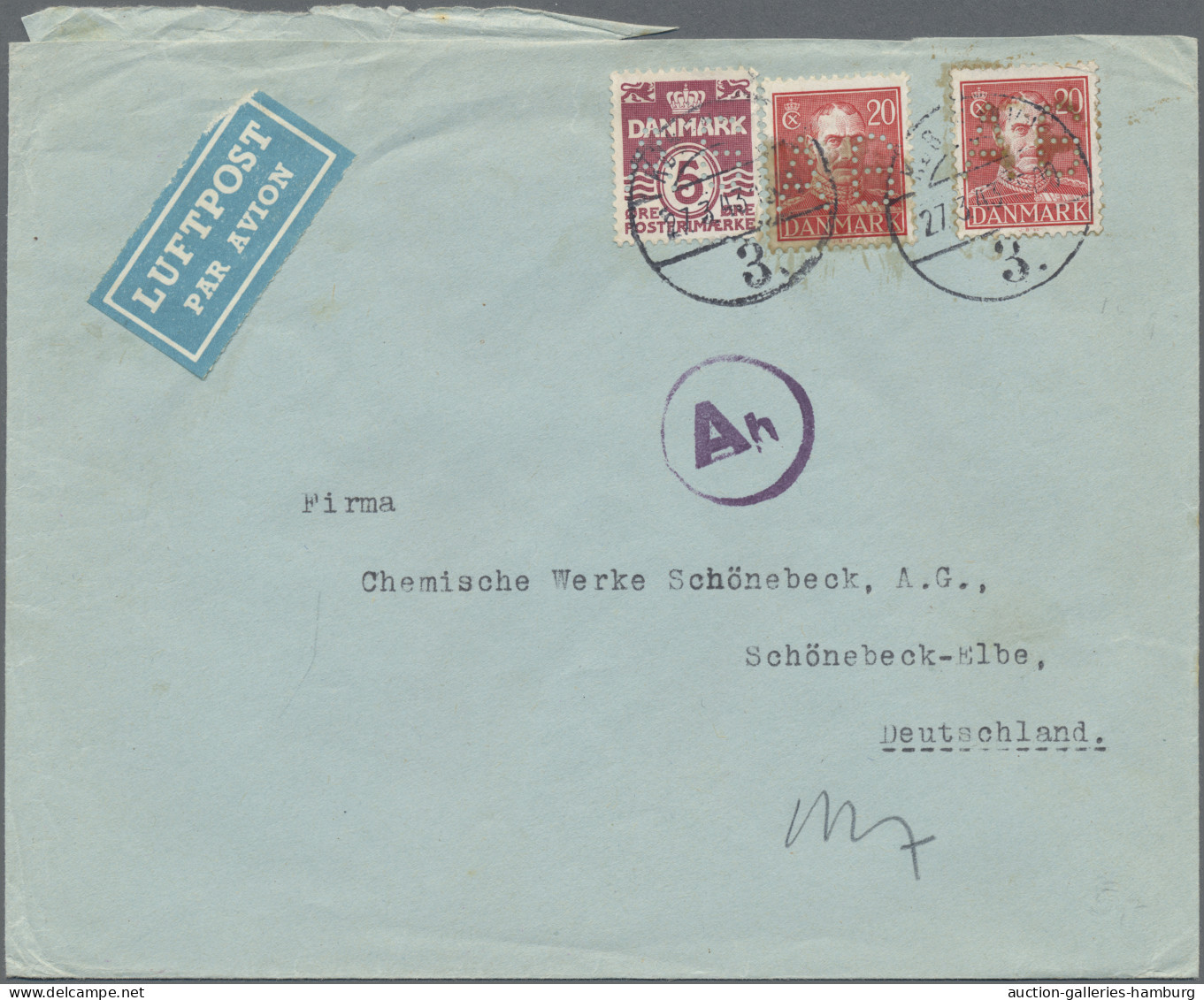 Denmark: 1914/1962, Perfins, Lot Of 21 Covers/cards Plus Some Pieces/fragment. - Autres & Non Classés