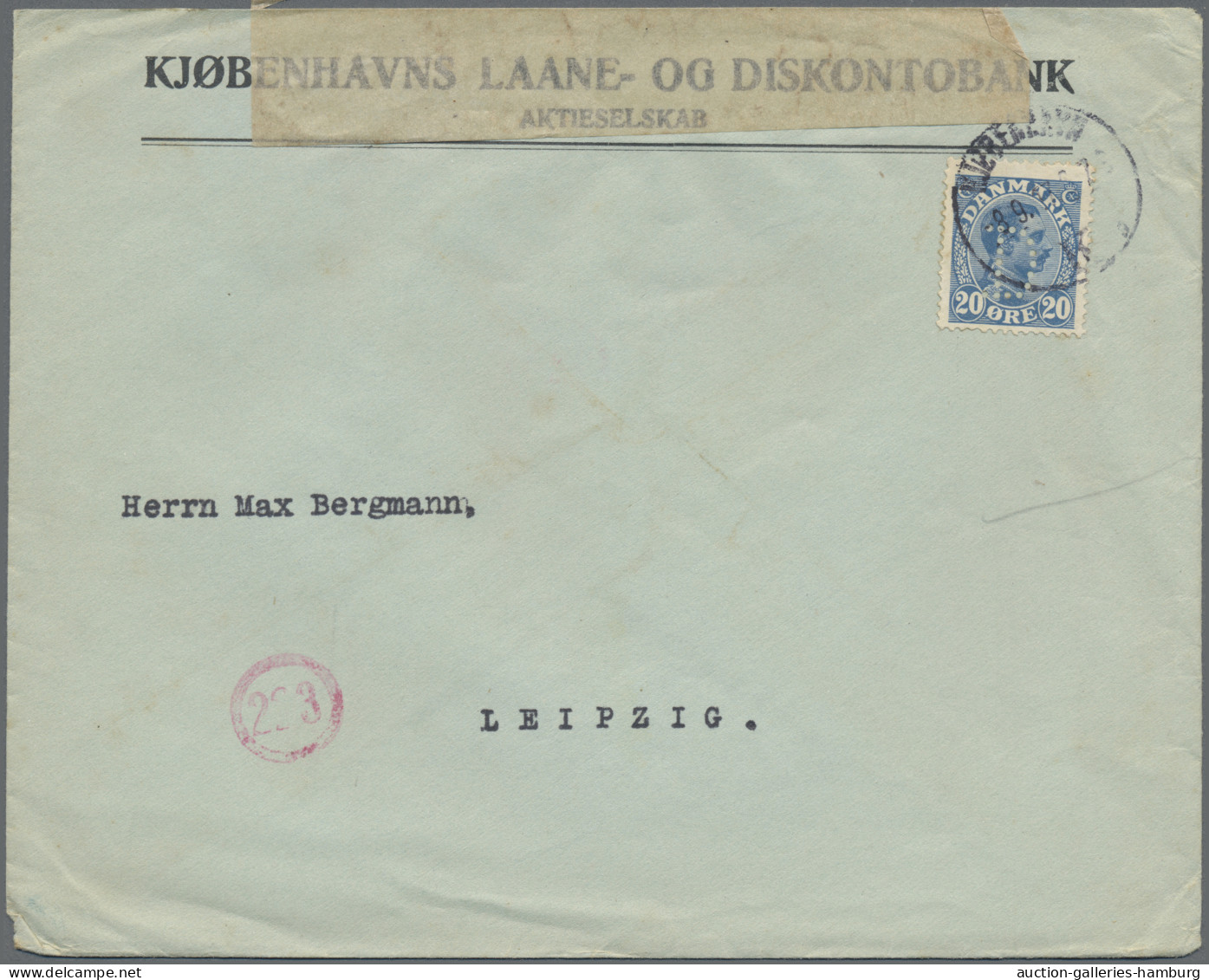 Denmark: 1914/1962, Perfins, lot of 21 covers/cards plus some pieces/fragment.