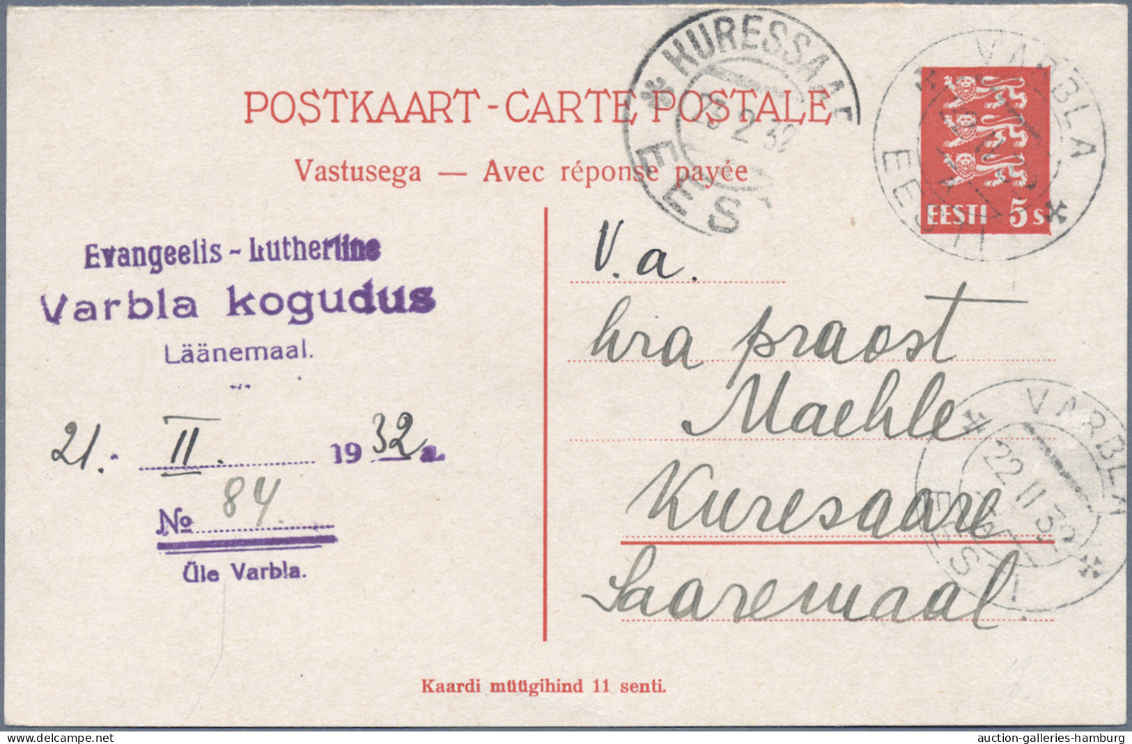 Estonia - postal stationery: 1923-1938, Partie von 13 Ganzsachenkarten inkl. Fra