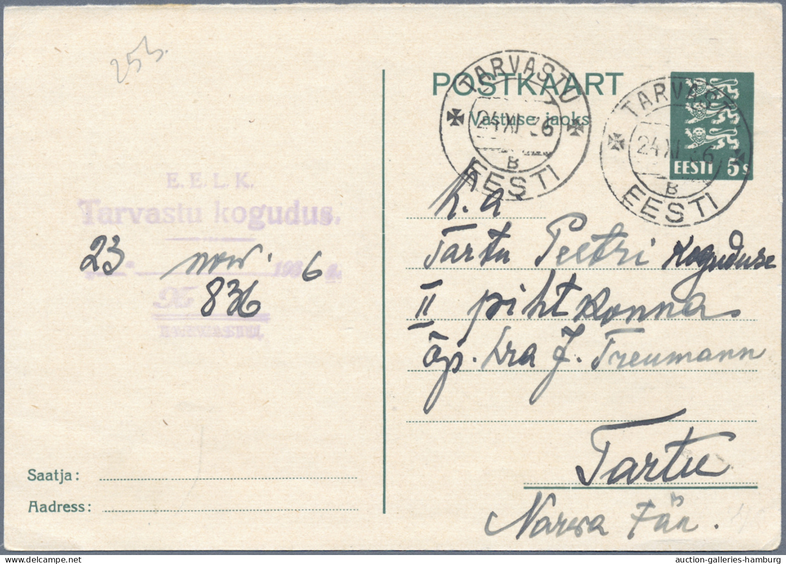 Estonia - postal stationery: 1924/1938, Partie von 14 Ganzsachenkarten inkl. Fra