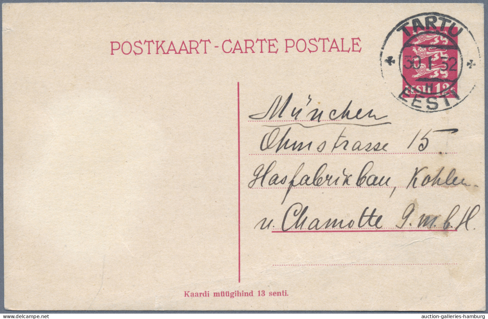 Estonia - Postal Stationery: 1924-1937, Partie Von 13 Ganzsachenkarten Inkl. Fra - Estonie
