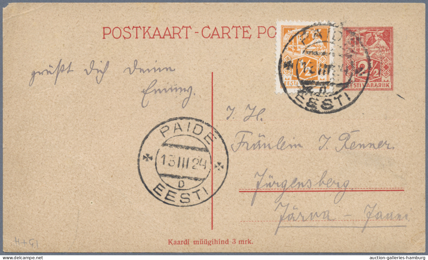 Estonia - postal stationery: 1924-1937, Partie von 13 Ganzsachenkarten inkl. Fra