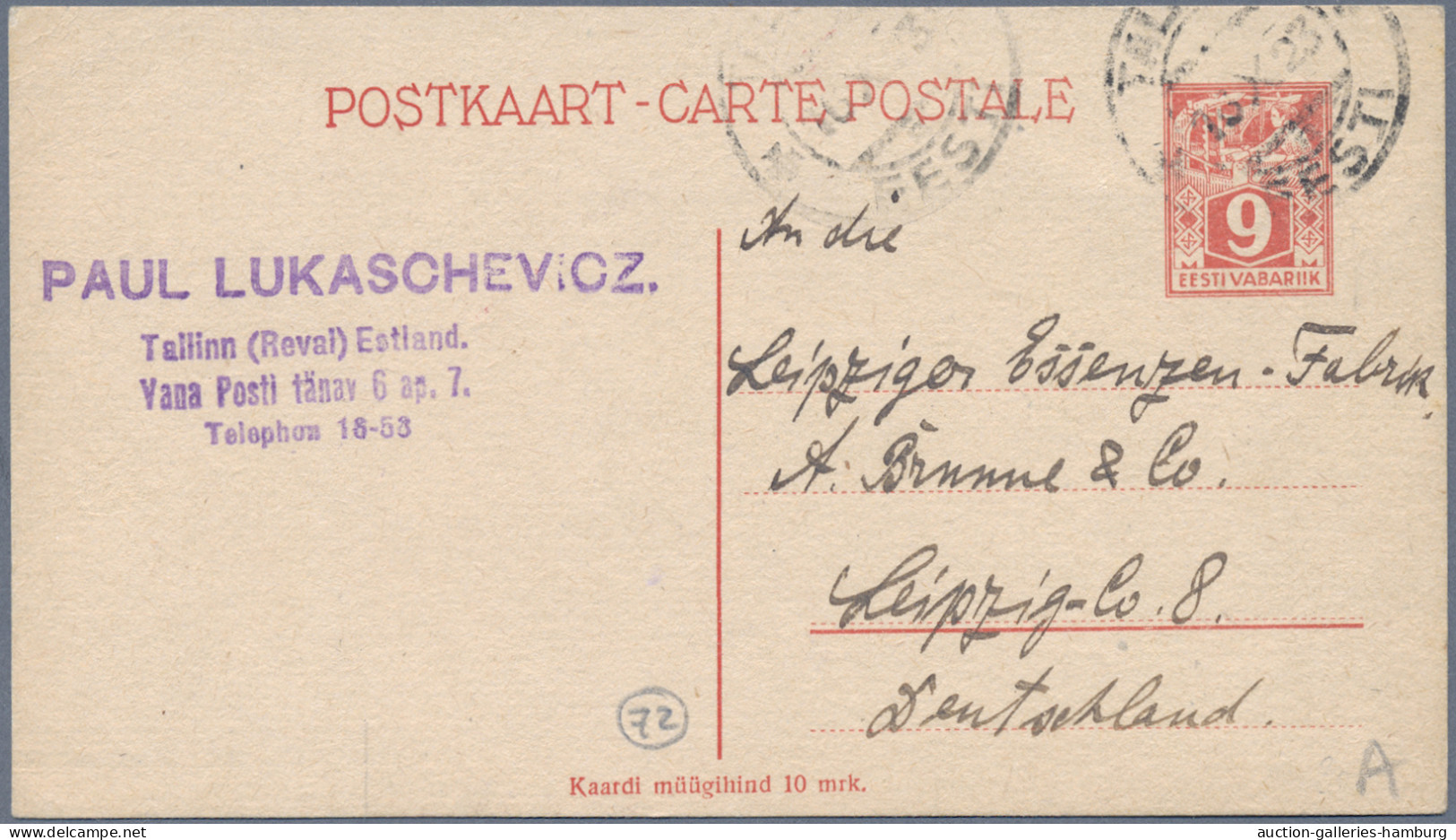 Estonia - postal stationery: 1923-1938, Partie von 12 Ganzsachenkarten inkl. Fra