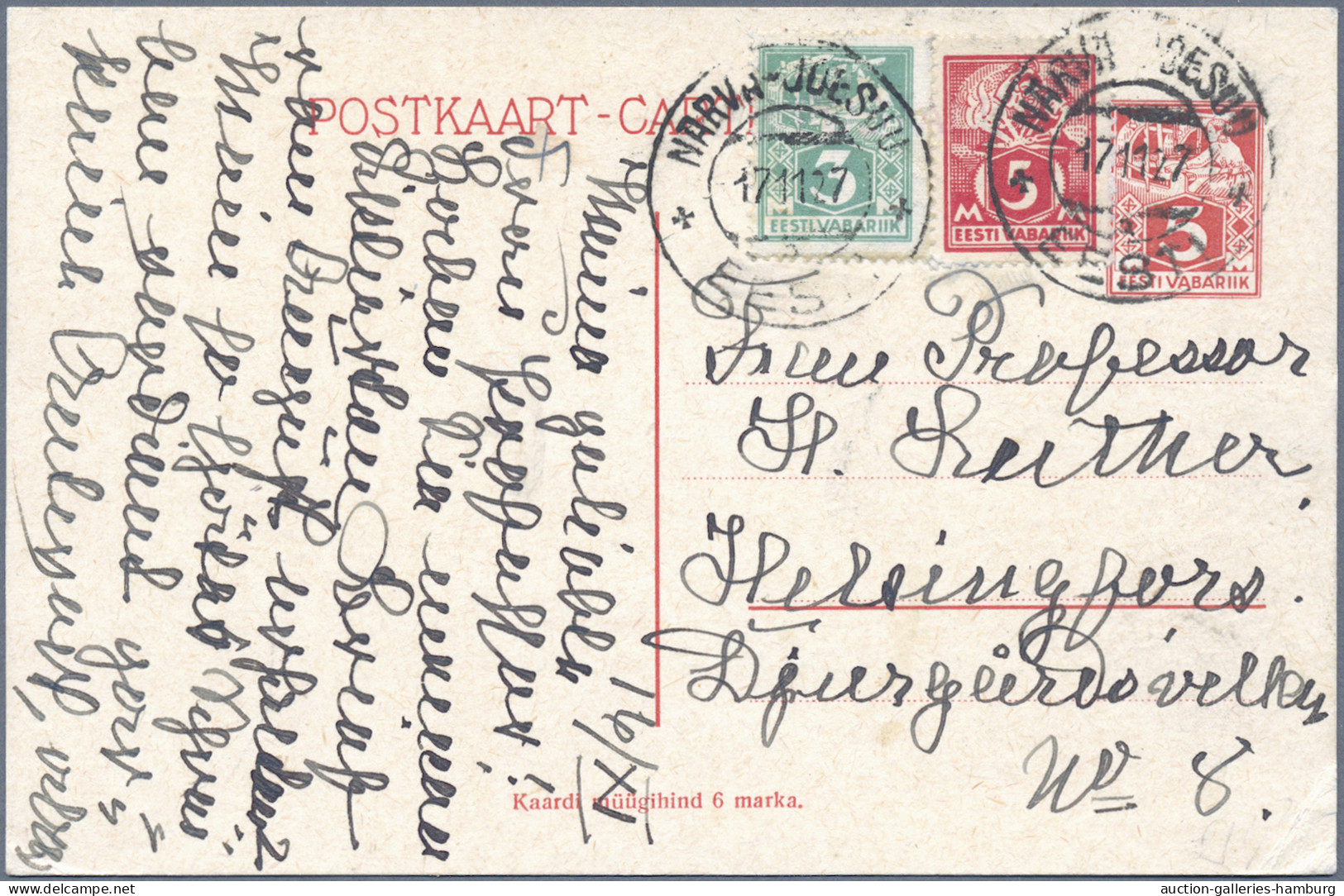 Estonia - postal stationery: 1923-1938, Partie von 12 Ganzsachenkarten inkl. Fra