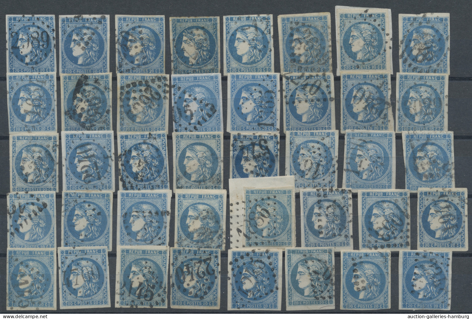 France: 1870/1871, BORDEAUX 20c. Blue, Specialised Assortment/collection Of Appr - Colecciones Completas