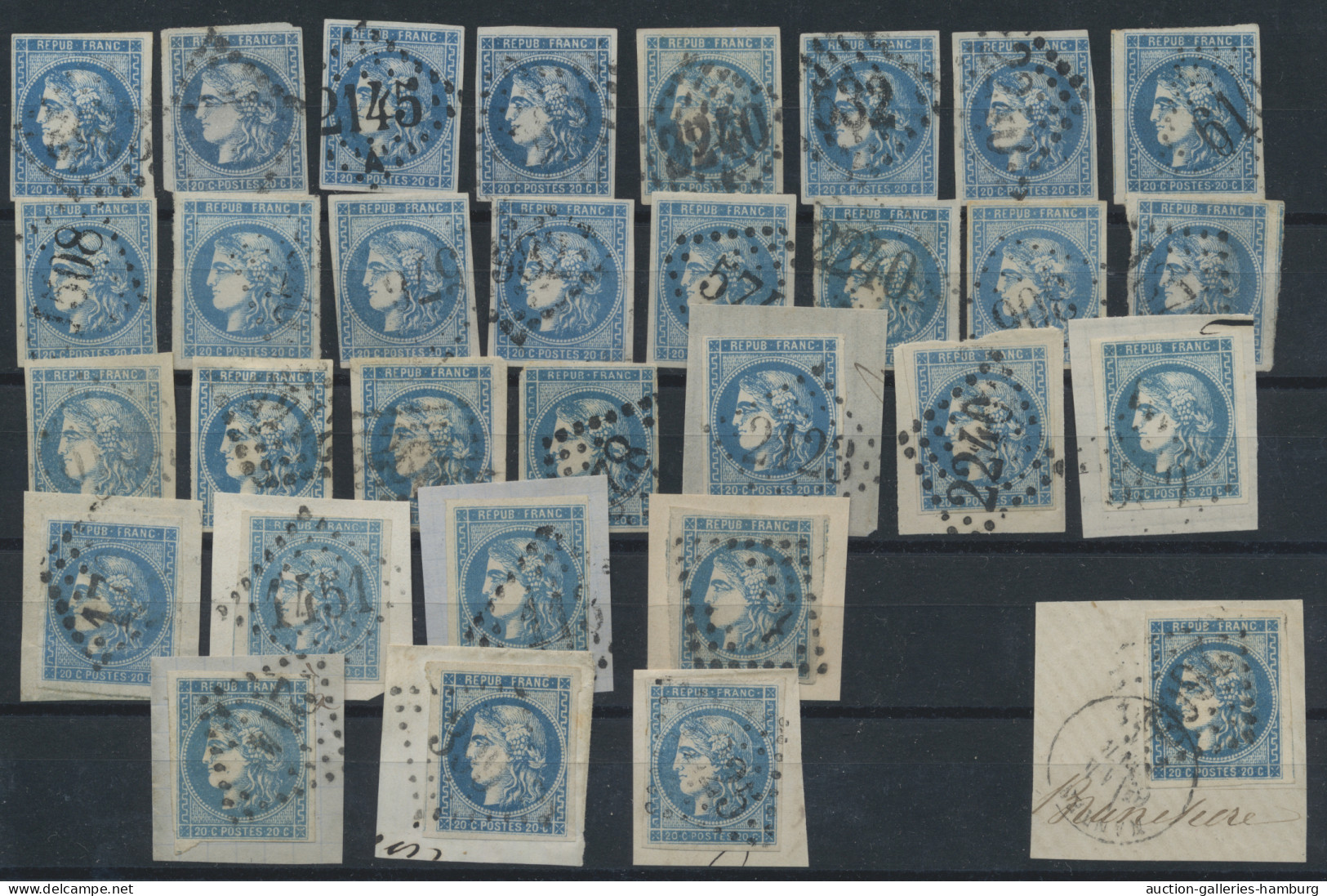 France: 1870/1871, BORDEAUX 20c. Blue, Specialised Assortment/collection Of Appr - Colecciones Completas