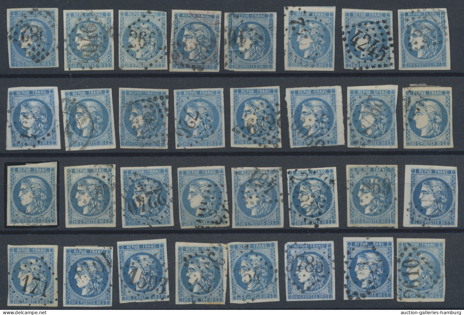 France: 1870/1871, BORDEAUX 20c. Blue, Specialised Assortment/collection Of Appr - Colecciones Completas