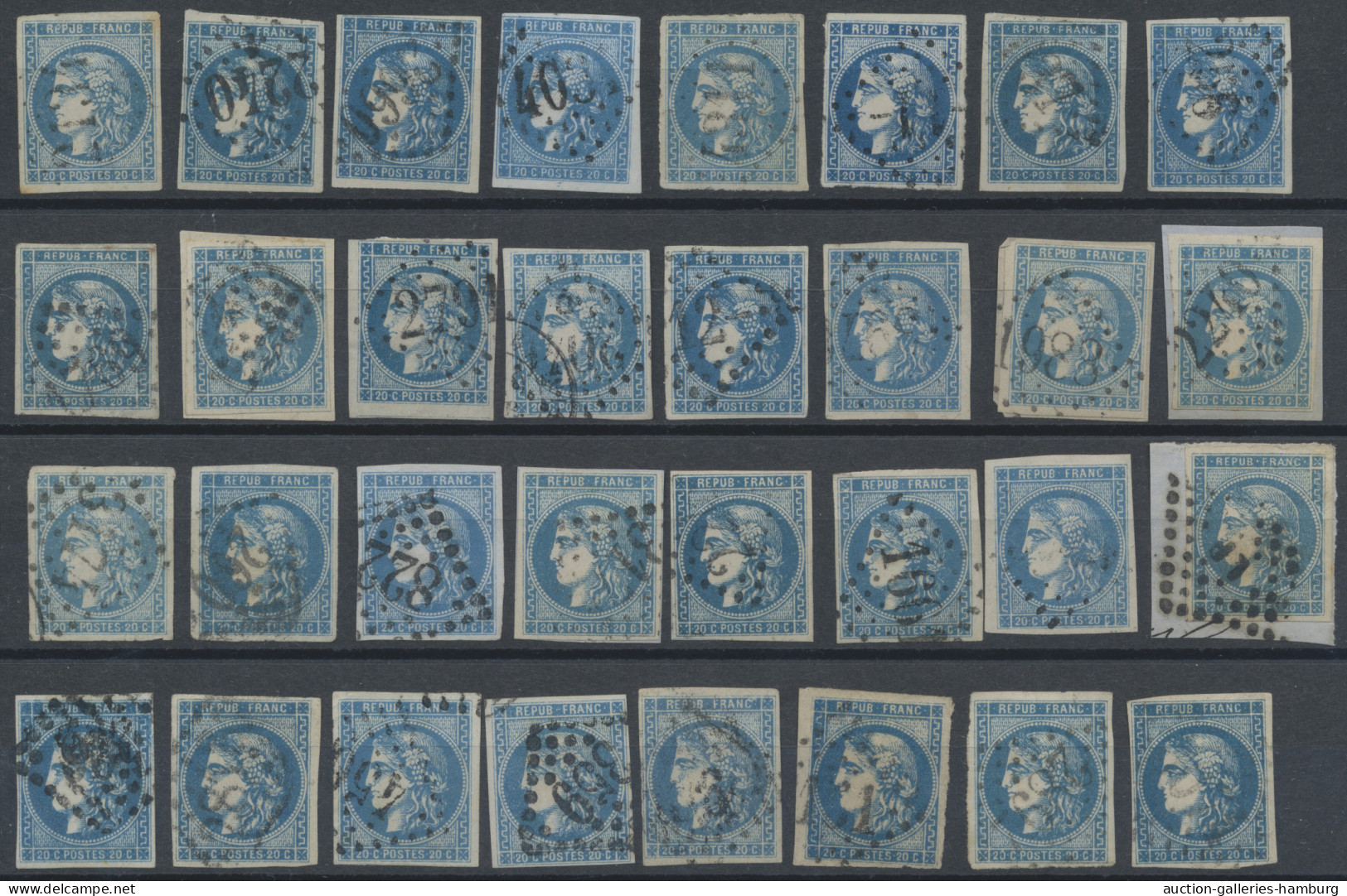 France: 1870/1871, BORDEAUX 20c. Blue, Specialised Assortment/collection Of Appr - Colecciones Completas