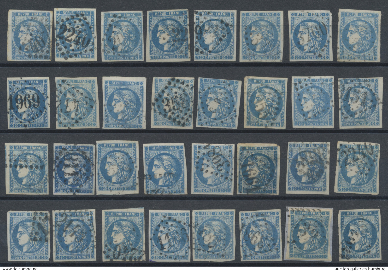 France: 1870/1871, BORDEAUX 20c. blue, specialised assortment/collection of appr