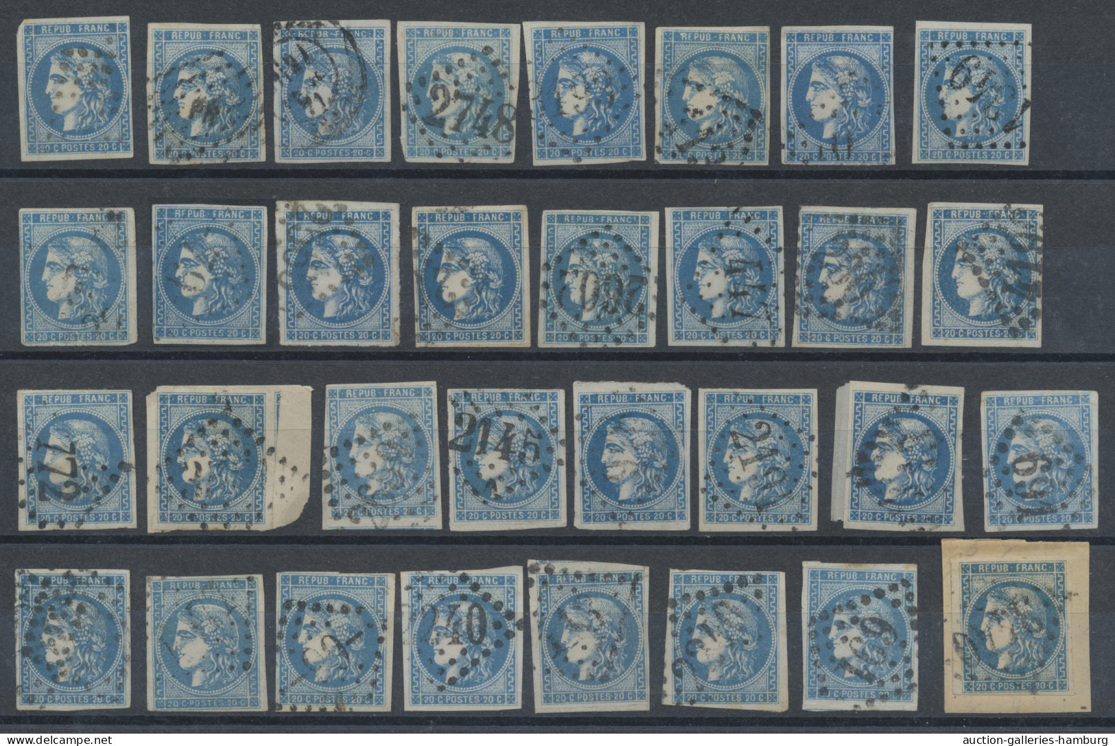 France: 1870/1871, BORDEAUX 20c. blue, specialised assortment/collection of appr