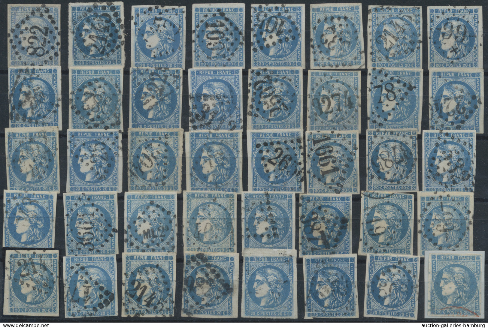 France: 1870/1871, BORDEAUX 20c. blue, specialised assortment/collection of appr