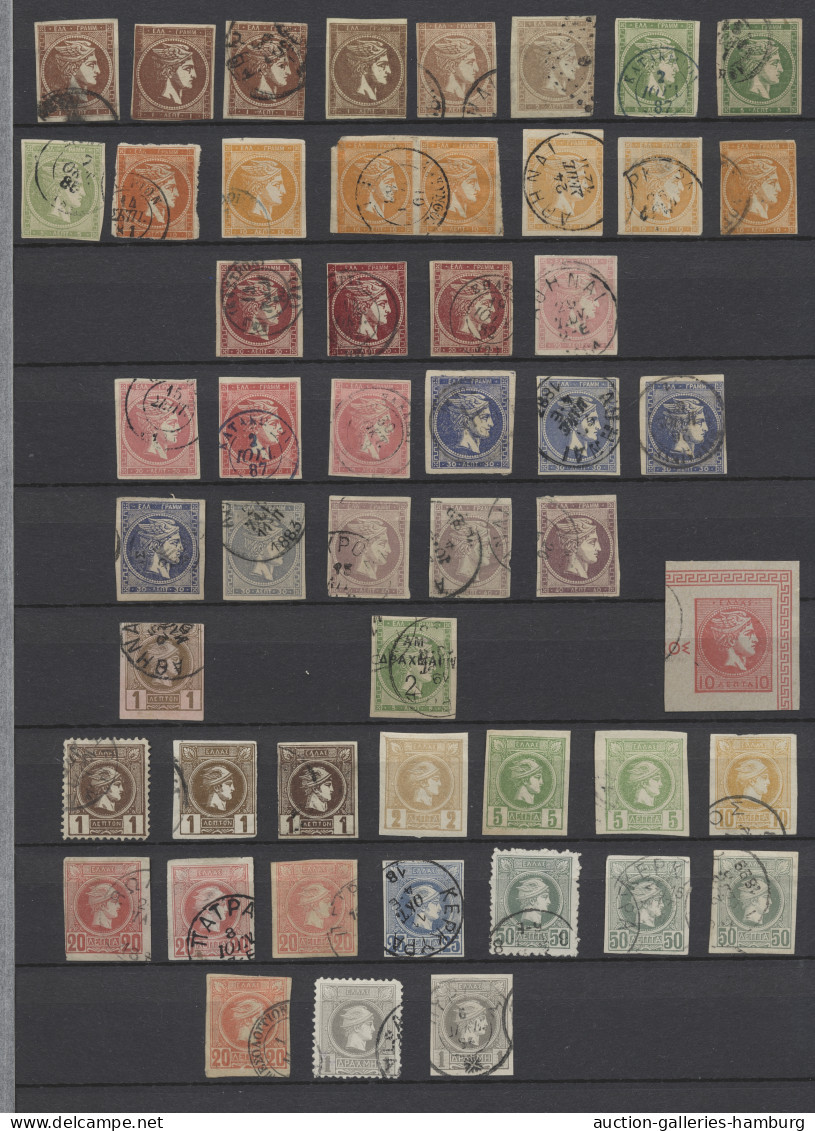 Greece: 1861-1900, überwiegend Gestempelte Partie Von 112 Großen Und 63 Kleinen - Used Stamps