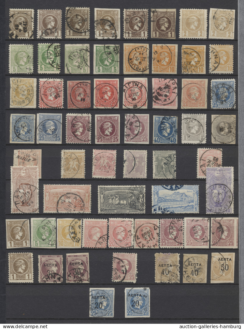 Greece: 1861-1900, überwiegend Gestempelte Partie Von 112 Großen Und 63 Kleinen - Used Stamps