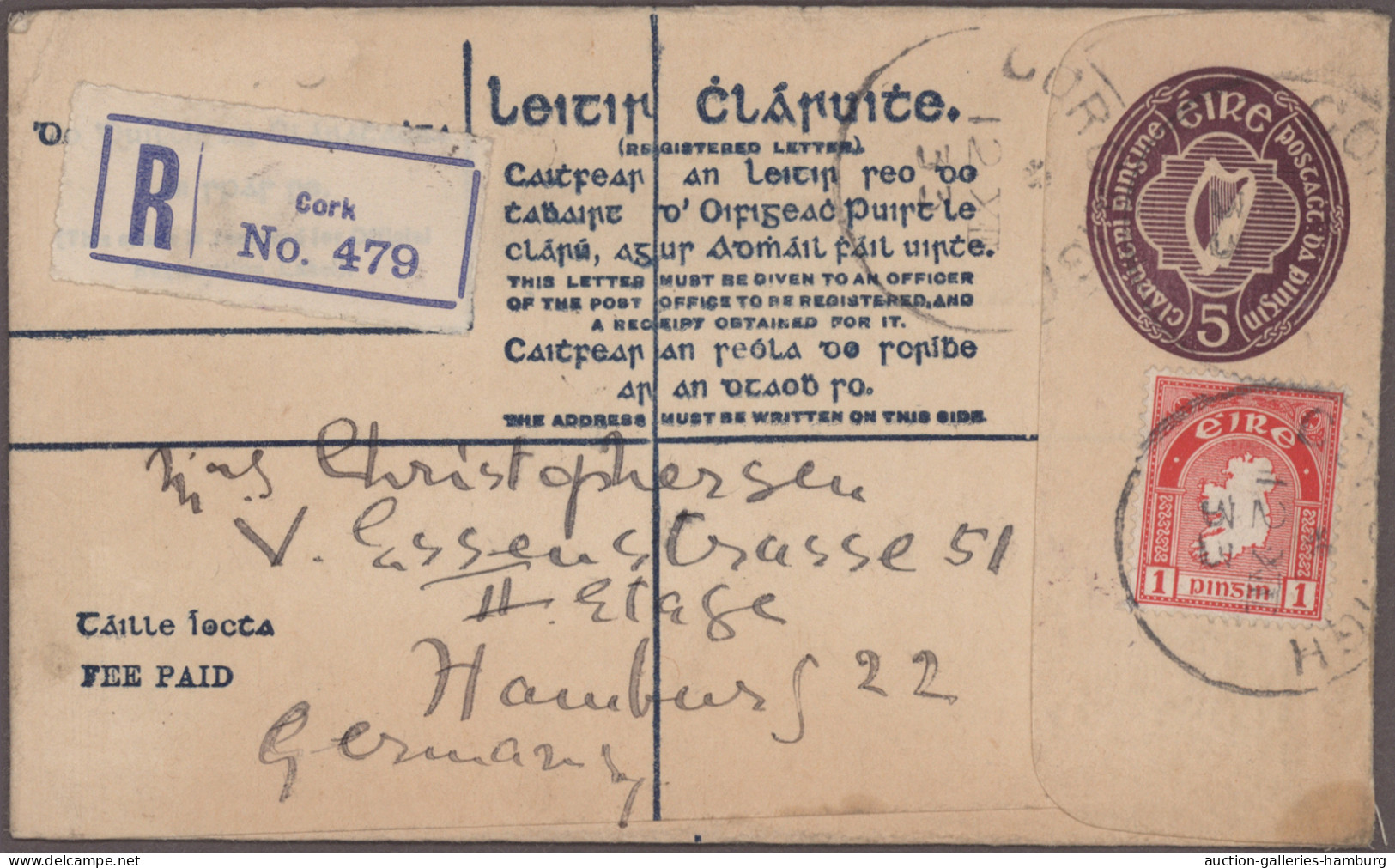 Ireland - Postal Stationery: 1926/1946, Lot Of Five Used Registered Envelopes, 5 - Entiers Postaux