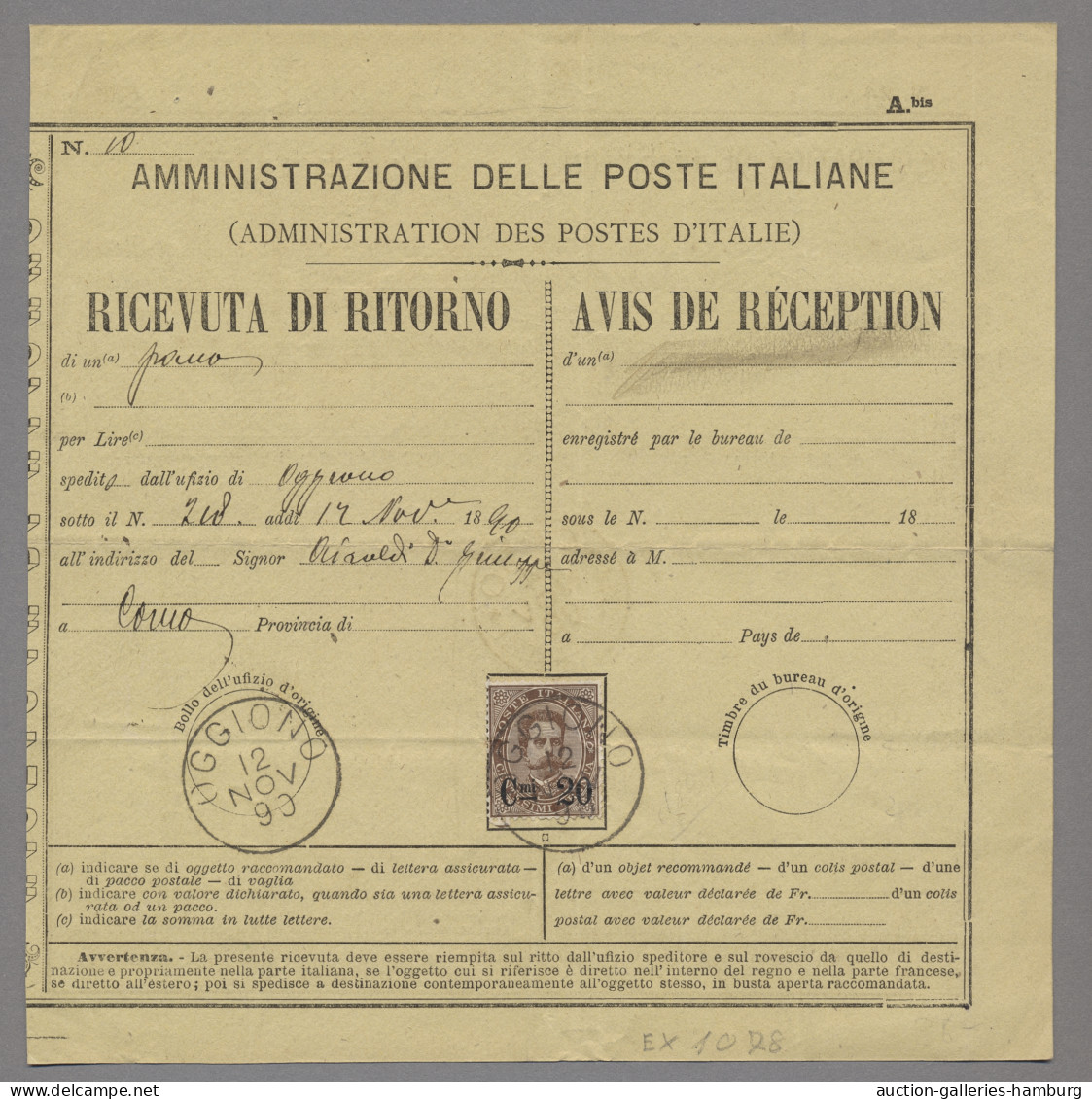 Italy: 1867-1946, Empfangsbestätigungen / Rückscheine (ricevuta Di Ritorno), Abw - Colecciones