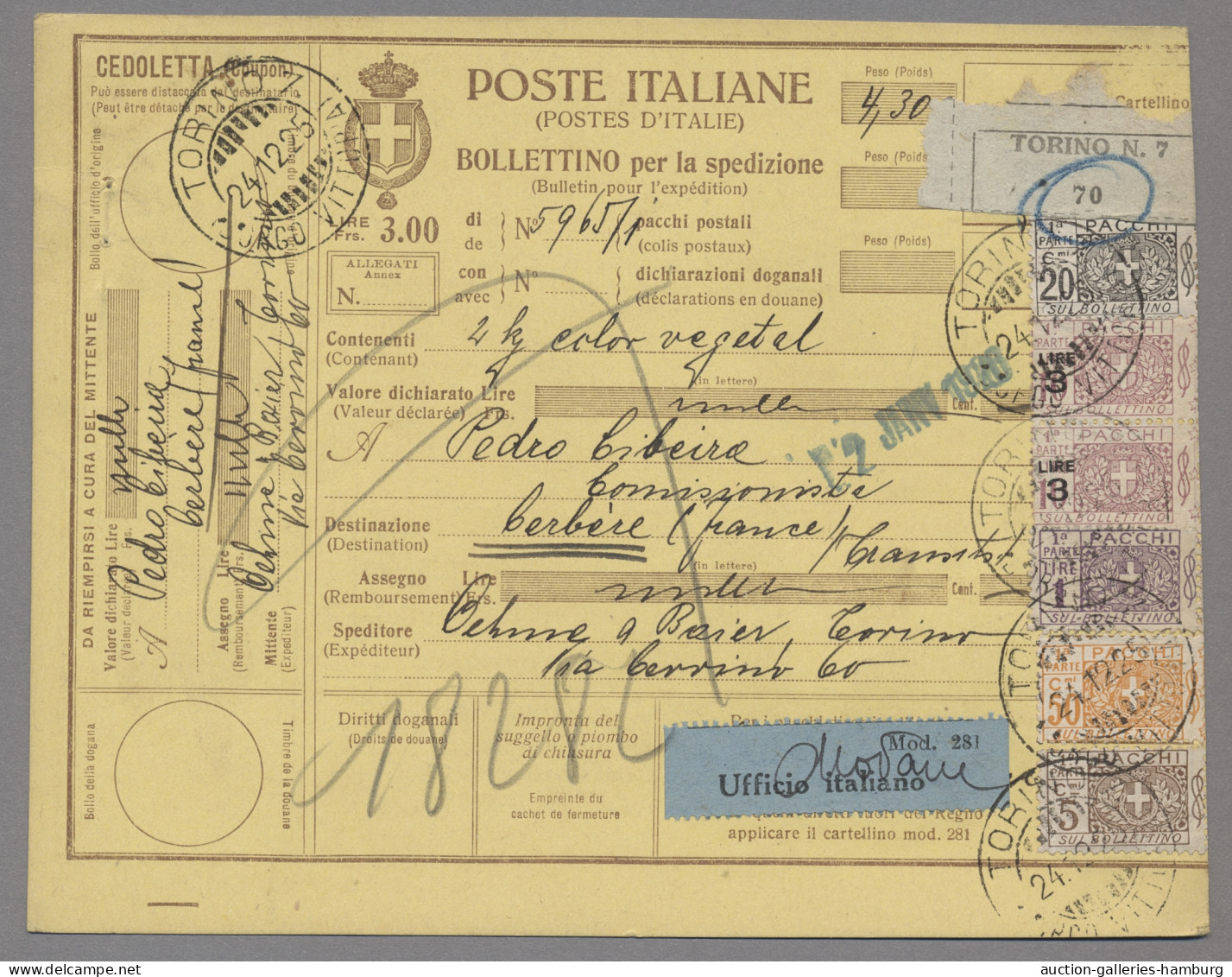 Italy - Postal Stationary: 1925-26, 94 Auslandspaketkarten-Ganzsachen Nach Frank - Entiers Postaux