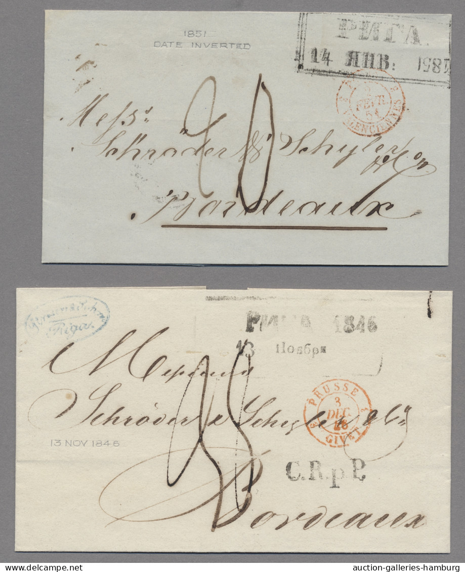 Latvia: 1843/1851 Ca., 5 Auslandsbelege Aus Riga Nach Bordeaux Und London Mit Di - Lettonie