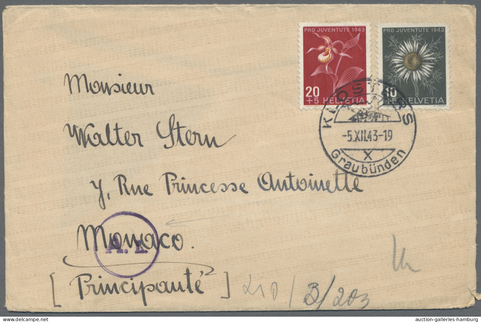 Schweiz: 1930-1960, 136 Briefe Oder Karten Aus Der Schweiz In Das Fürstentum Mon - Collections