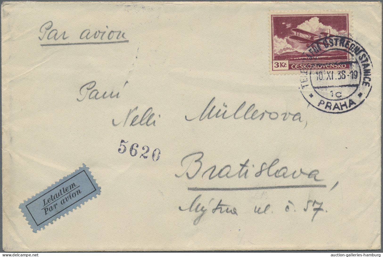 Czechoslowakia: 1926/1938, Air Mail: FFC Prague-Strasbourg; Also Five Commercial - Lettres & Documents