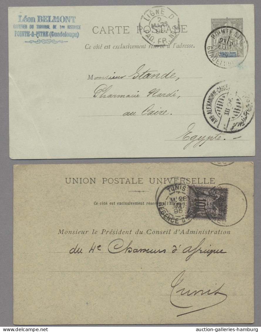 French Colonies: 1896-1912, Fünf Belege, Dabei 10c GSK Guadeloupe Nach Ägypten M - Autres & Non Classés