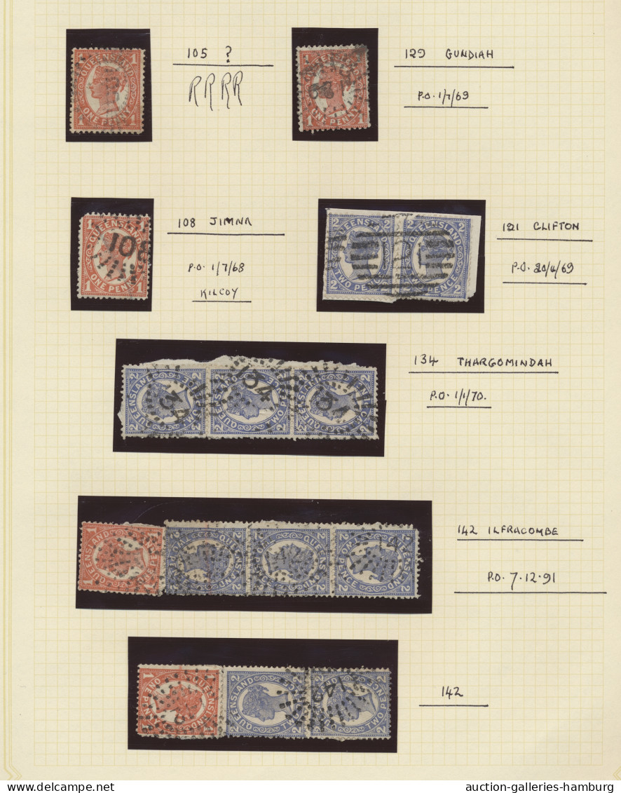 Queensland: 1868-1910 (ca.), Stempelsammlung In 2 Selbstgestalten Alben Mit U.a. - Lettres & Documents