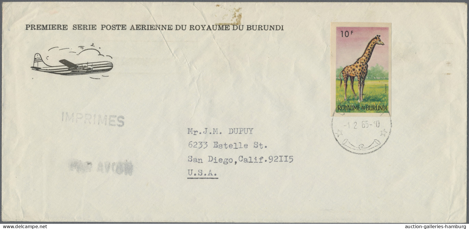 Burundi: 1964, African Wildlife, Three Airmail Printed Matters Sent 1965 To USA, - Collections