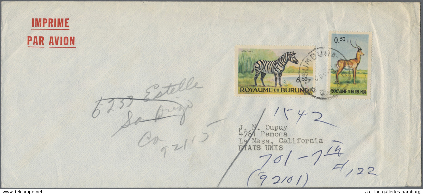 Burundi: 1964, African Wildlife, Three Airmail Printed Matters Sent 1965 To USA, - Collections