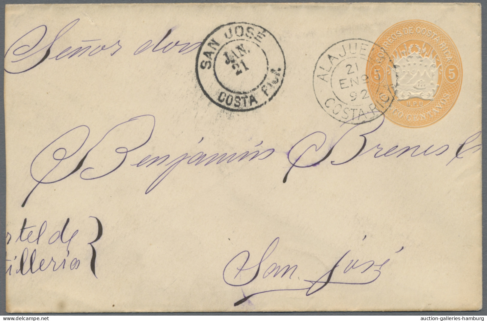 Costa Rica: 1892-1953, Lot Of 15 Covers Or Cards Incl. 1899 Cover With 10c Coat - Costa Rica