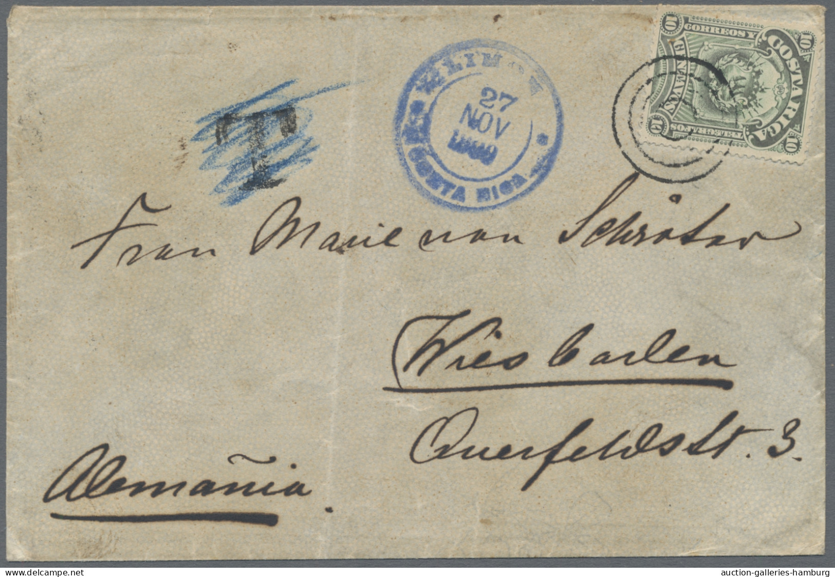 Costa Rica: 1892-1953, Lot Of 15 Covers Or Cards Incl. 1899 Cover With 10c Coat - Costa Rica