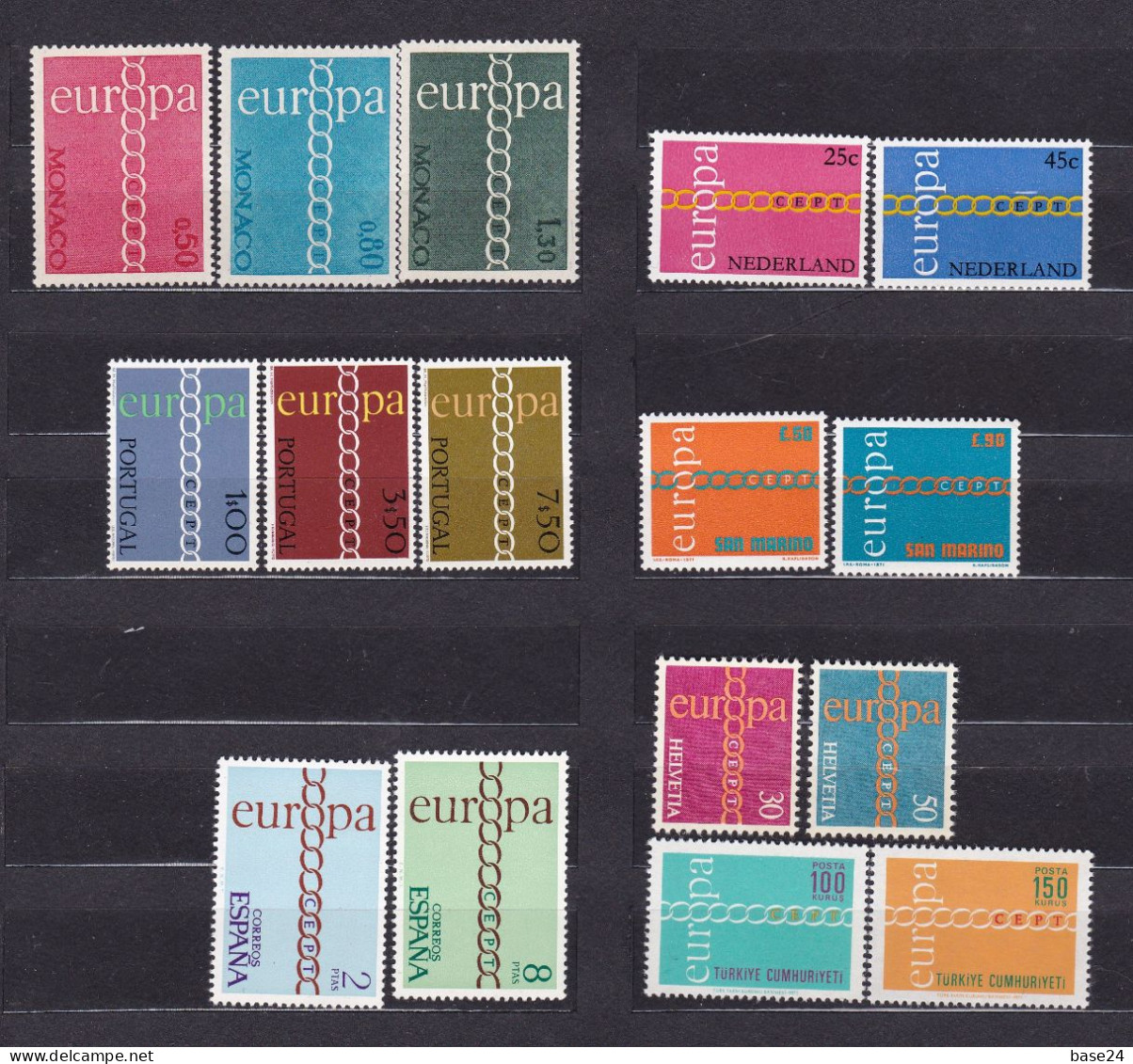 1971 EUROPA CEPT EUROPE ANNATA MNH** YEAR 21 Paesi, 44 Valori, CATENA - CHAIN - 1971