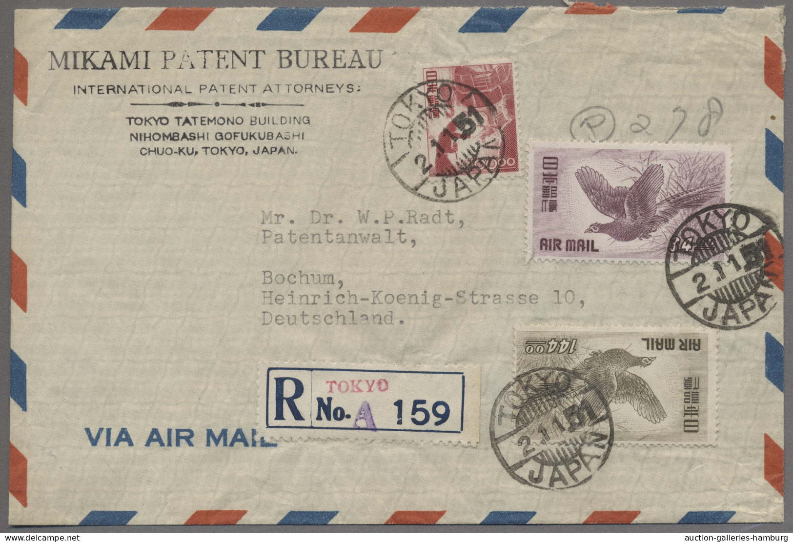 Japan: 1950-51, Two Airmail Covers To Germany Bearing Good Frankings (Mi.No. 495 - Other & Unclassified