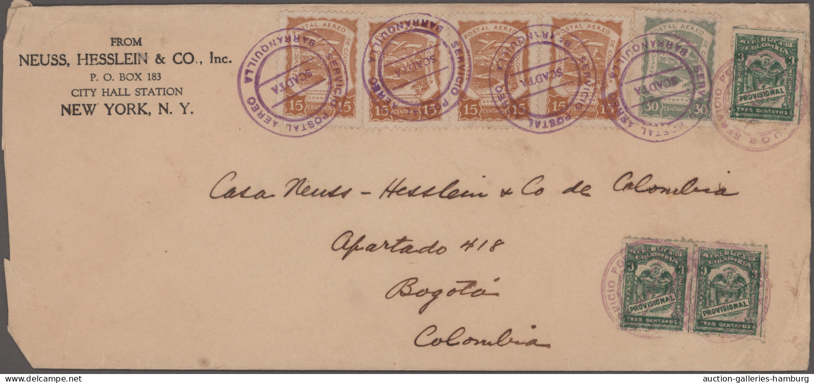 SCADTA - Issue for Columbia: 1922/1925, lot of seven airmail covers with mixed f