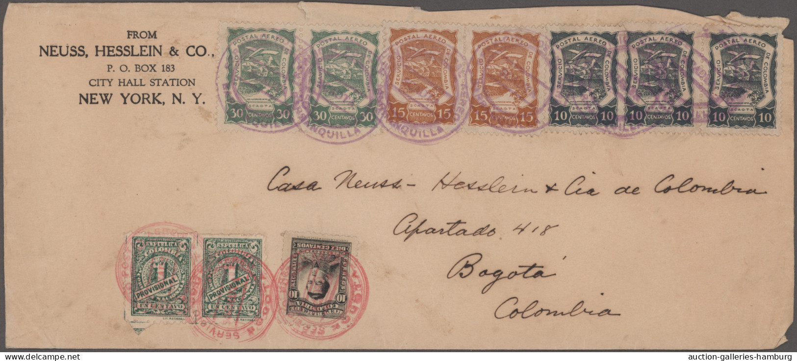 SCADTA - Issue for Columbia: 1922/1925, lot of seven airmail covers with mixed f