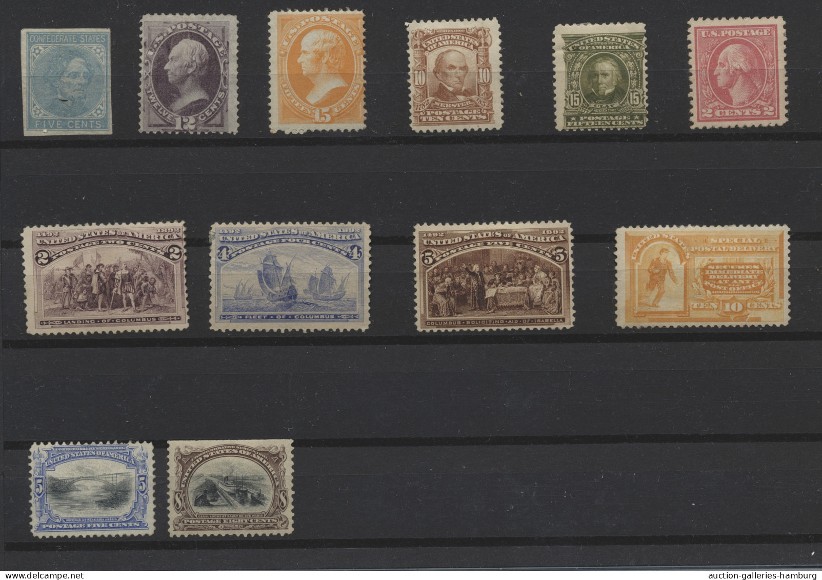 United States: 1862-1912 (ca.), Ungebrauchte (teils Ohne Gummi) Partie Von 12 Be - Unused Stamps