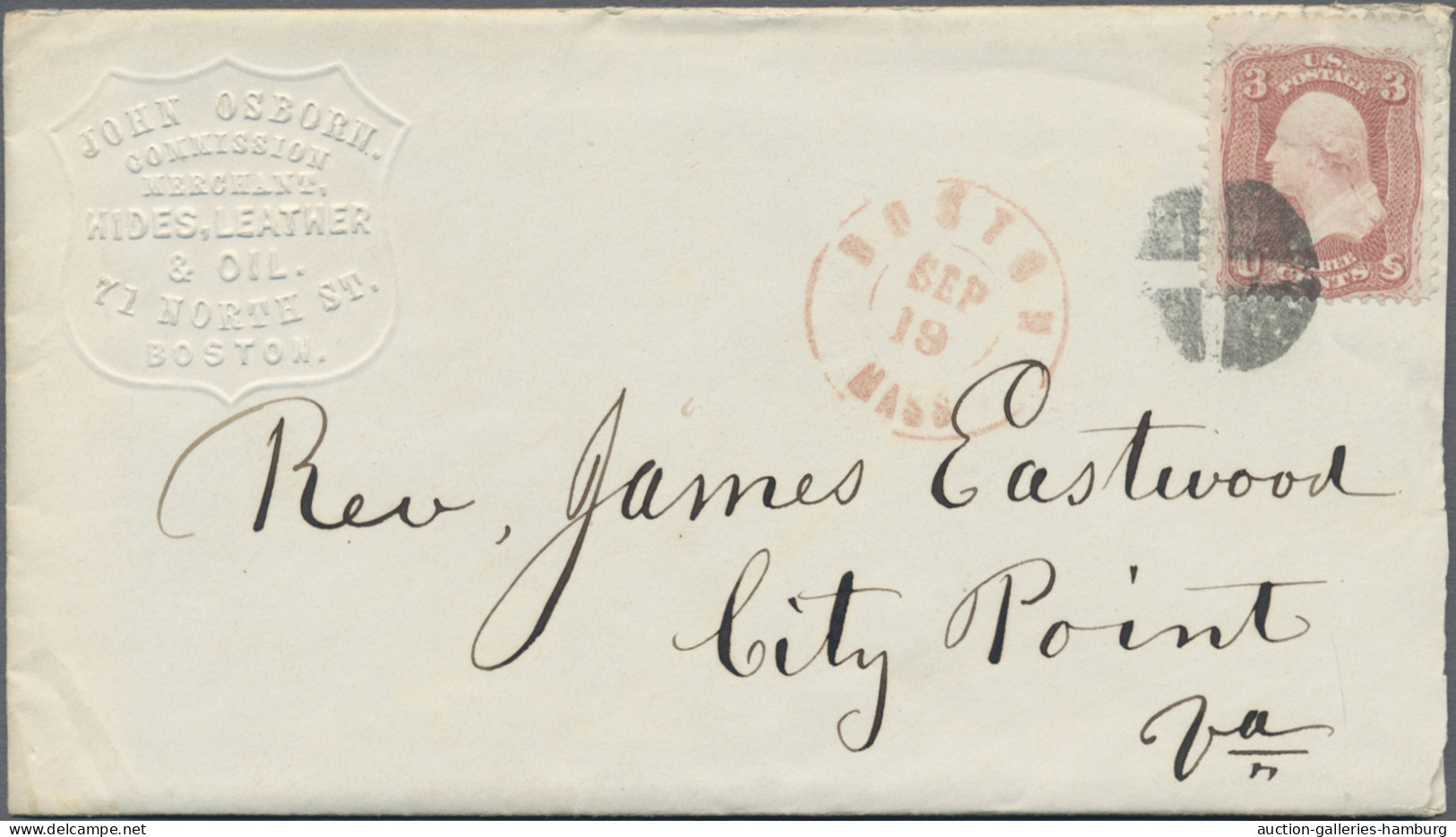 United States: 1864/1883, Group Of Six Covers, E.g. Blue Rimless "BALTIMORE", Bl - Briefe U. Dokumente