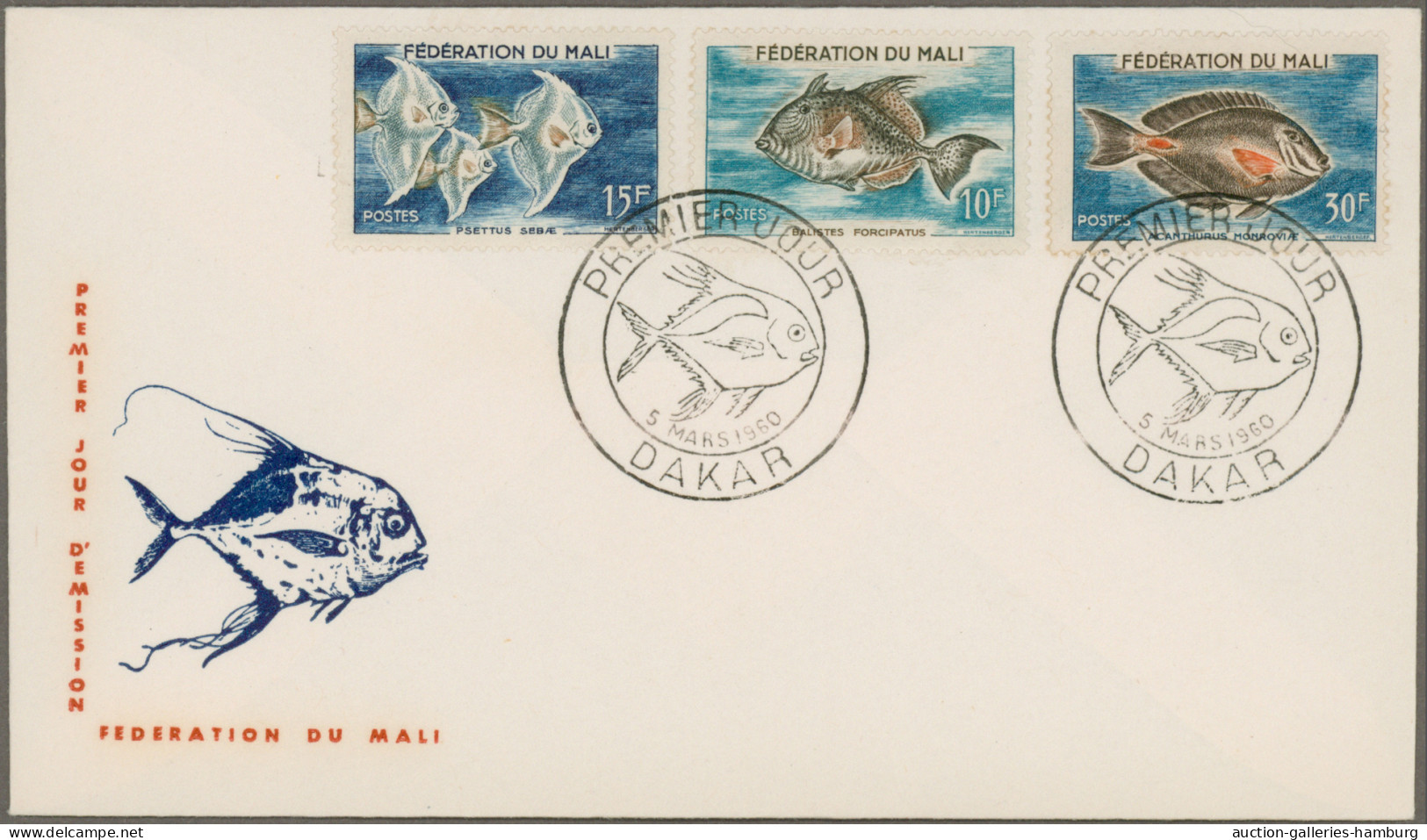 Thematics: animals-fishes: 1950/1986, France/French area, assortment of apprx. 8