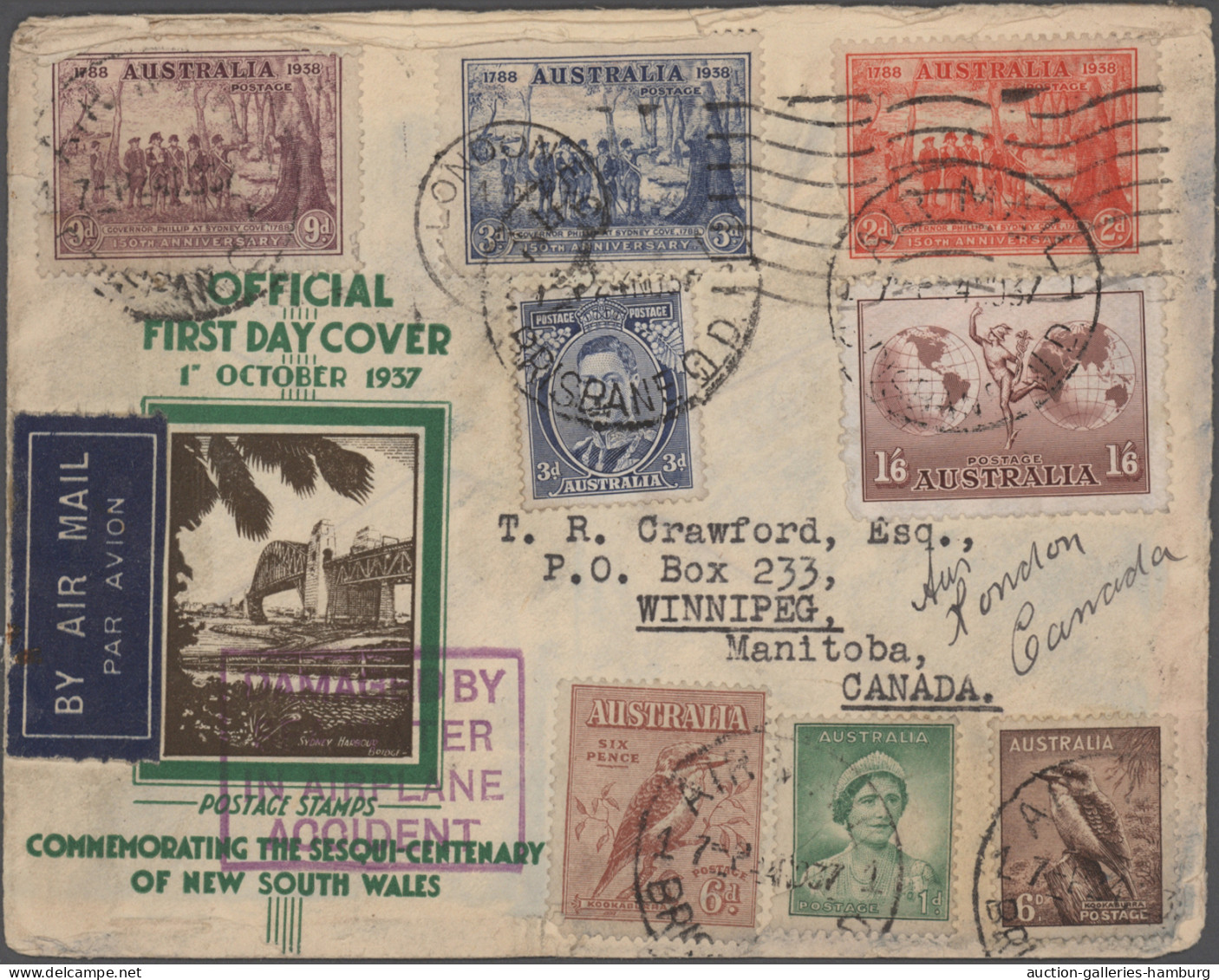 Desaster Mail: 1936/1955 (ca.), Australia, Lot Of Ten Covers Which Were Damaged - Other & Unclassified