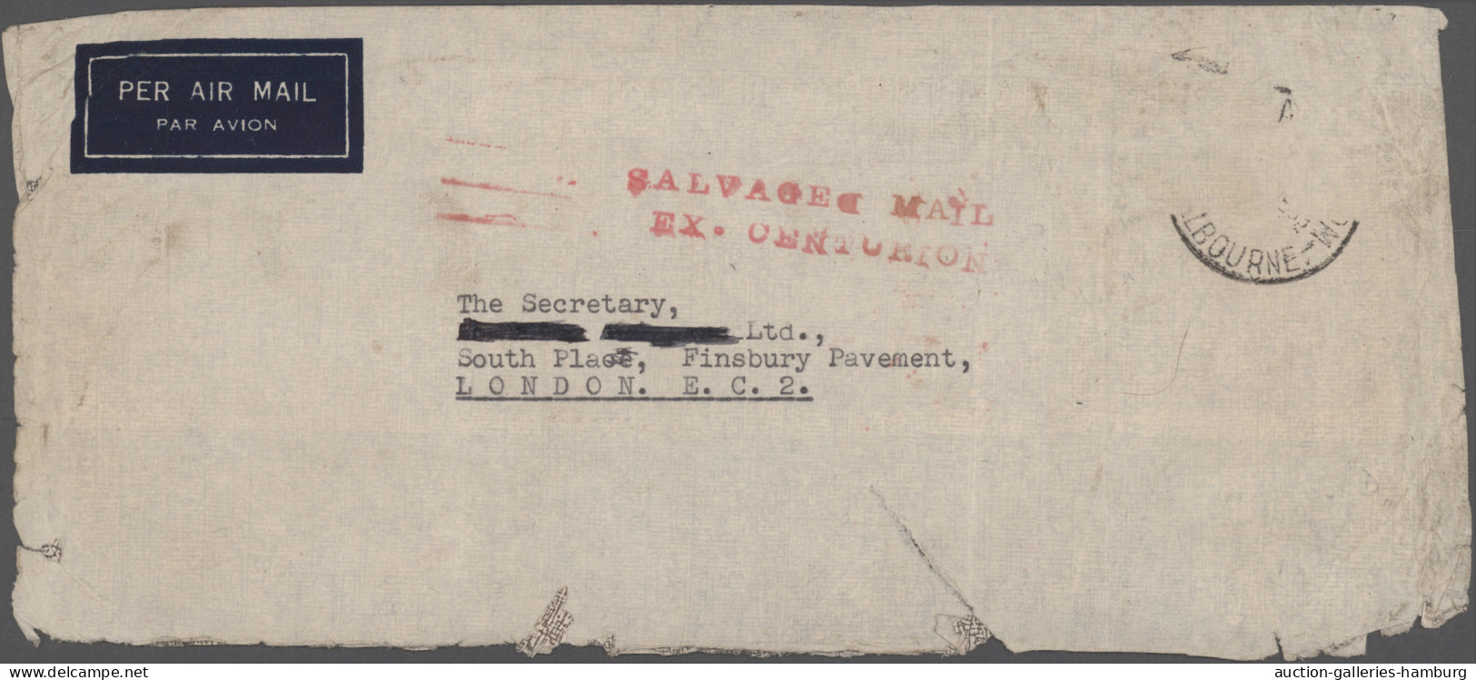 Desaster Mail: 1936/1955 (ca.), Australia, Lot Of Ten Covers Which Were Damaged - Other & Unclassified